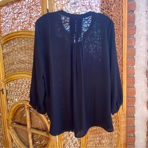 NYDJ Black Sheer Blouse with Intricate Back Detail Size M New Condition